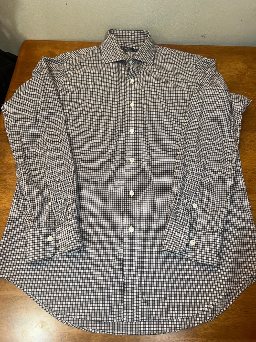 POLO RALPH LAUREN Button-Up Shirt plaid brown and white Size MEDIUM